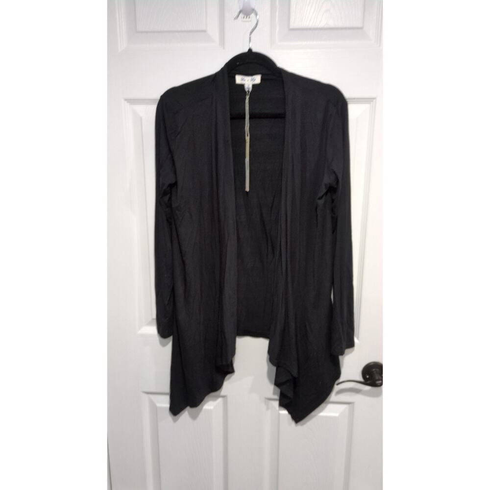 NWT Buttery Black Flowy Drape Cardigan Lightweight Waterfall Casual S Boutique